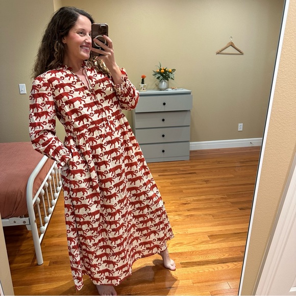 NWT Tuckernuck Pink City Prints Red Cream Block Print Tiger Maxi Dress Large - Picture 6 of 16